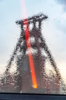 Zeche Zollverein, rainy day, ride on the escalator of the Ruhr Museum, in the coal washing plant,