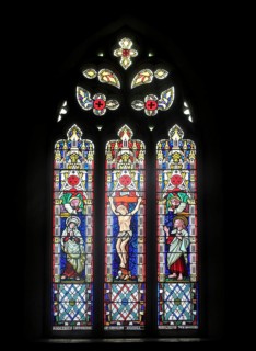 Stained glass picture Crucifixion of Jesus Christ, Church of Saint Mary, Uggeshall, Suffolk,