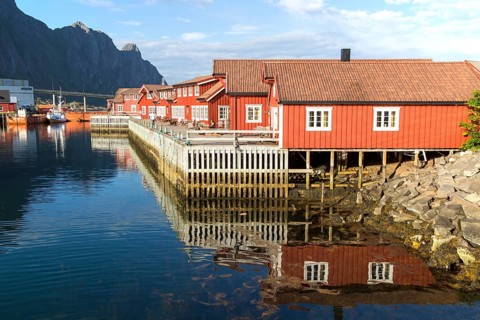 Traditional building style at Scandic Hotel, Svolvaer, Lofoten Islands, Nordland, Norway, Europe