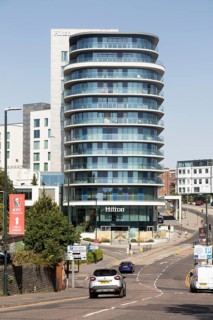 Modern architecture of Hilton Hotel, Bournemouth, Dorset, England, UK