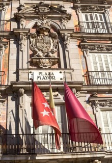 Plaza Mayor, Madrid, Spain designed 1619 Juan Gomez de Mora central square tourist attraction in