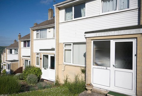 Suburban terraced housing dating from 1970s, Bath, Somerset, England, United Kingdom, Europe