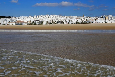 Wave breaking on sandy beach at Conil de la Frontera, Cadiz Province, Spain, Europe