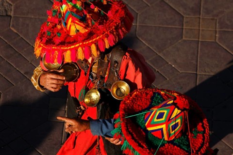 Water vendor on the Djemaa el Fna, Marrakech, Morocco, Africa