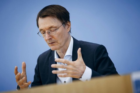 Karl Lauterbach (SPD), Federal Minister of Health, recorded during a press conference on the