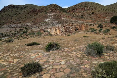 Abandoned farmhouse building near Presillas Bajas, Cabo de Gata national park, Almeria, Spain,