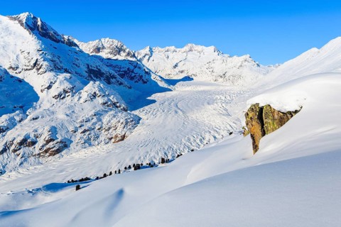 Wannenhörner and Aletsch Glacier in winter, Valais, Switzerland, Europe