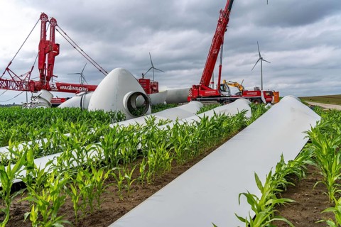 Repowering, dismantled Enercon E-58 wind turbine in a wind farm near Issum, 9 older wind turbines