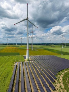 Wind farm near Marsberg, photovoltaic system, utilisation of land for renewable energies,