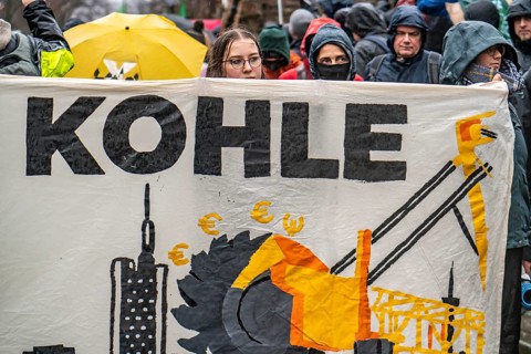 Demonstration against the demolition of the lignite village of Lützerath, from the village of