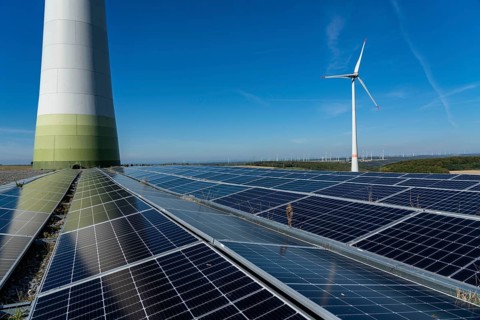 Wind farm near Bad Wünneberg, solar plant, Ostwestfalen Lippe, North Rhine-Westphalia, Germany,