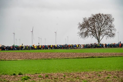 Demonstration against the demolition of the lignite village of Lützerath, from the village of