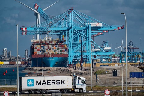 The seaport of Rotterdam, Netherlands, deep sea harbour Maasvlakte 2, on a man-made land area off