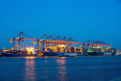 Euromax Container Terminal, container freighter, in the seaport of Rotterdam, Netherlands, deep-sea