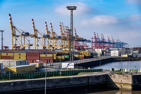 Container terminal in the seaport of Bremerhaven, Eurogate Container Terminal with almost 50