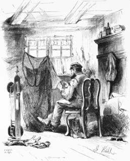 Fisherman mending nets, Baltic Sea, Mecklenburg-Western Pomerania, Germany, fishing net, cap,