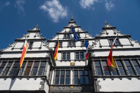Town Hall on Rathausplatz, Weser Renaissance, Paderborn, Westphalia, North Rhine-Westphalia,
