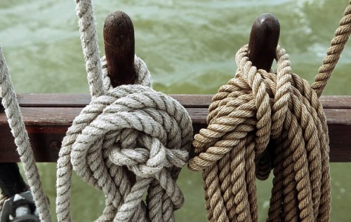 Ropes on board of sailing clipper