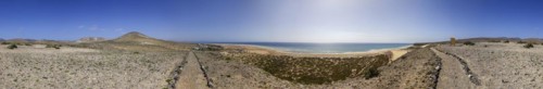 360° panorama, hiking trail above Playa de Sotavento, Jandia, Fuerteventura, Canary Islands, Spain,