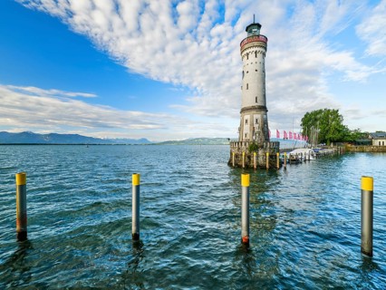New Lindau Lighthouse, Lindau Island on Lake Constance, Bavaria, Germany, Europe