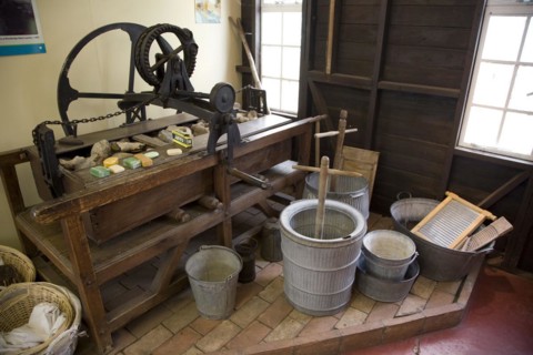 Old laundry equipment, Museum of East Anglian Life, Stowmarket, Suffolk, England, UK now called the