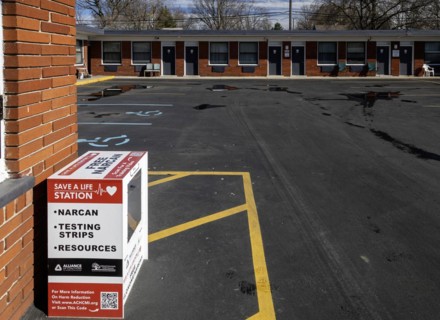 Ferndale, Michigan, 'Save a Life Stations' in public places, such as this motel, throughout Oakland
