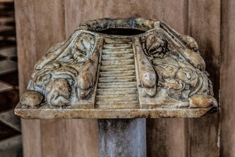 Holy water font from the 1st century, Cathedral of Santo Stefano Protomartire, Basilica