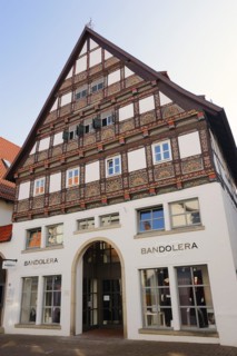 House with shop, Lemgo, North Rhine-Westphalia, Germany, Europe