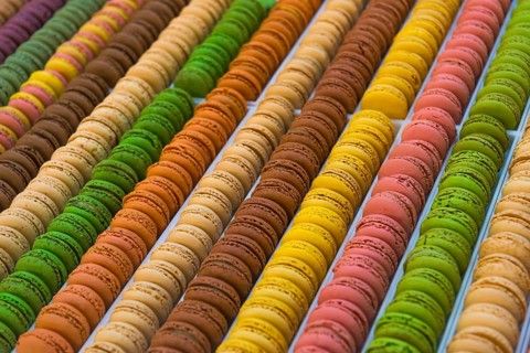 Macaroons in the confectioner's display, confectionery, assortment