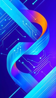 Interlocking geometric shapes that morph into circuits, symbolizing AI logic and algorithms,