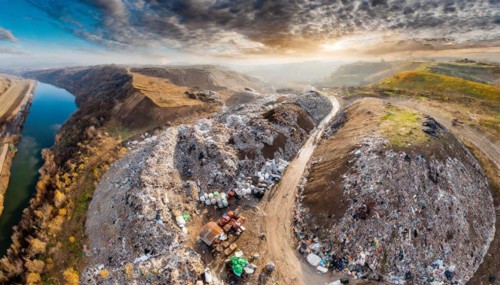 Symbolism, aerial view of a rubbish dump, AI-generated, AI-generated, AI generated