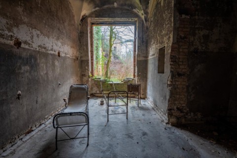 Remains of patient beds in the Alpenhaus, Beelitz-Heilstätten, former lung sanatorium, military