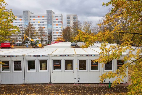 Living container for refugees, Dresden, Saxony, Germany, Europe