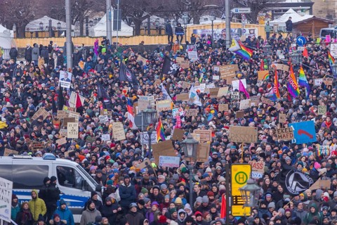 Several thousand people protested on Sunday in Dresden and elsewhere, against the AfD and in favour