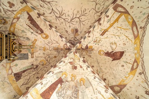 Religious frescoes by the Elmelunde Master in the church of Elmelunde, Mön Island, Denmark, Europe