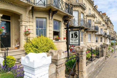 History buildings traditional guesthouses on seafront, Kirkley Cliff Road, Lowestoft, Suffolk,