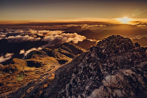 Sunrise hike on the Hochplatte in the Ammergau Alps, Ammergebirge in the Allgäu, Bavaria, Germany,