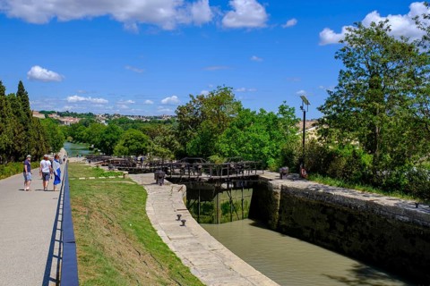 Fonseranes lock stairs, Échelle d'Écluses de Fonseranes, Neuf Ecluses, Canal du Midi, Beziers,