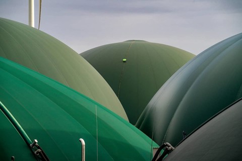 Biogas plant, the gas is produced from various biomass, including waste from the food industry, the
