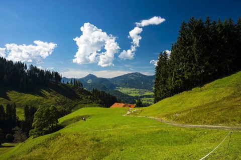 Illertal near Oberstdorf, behind the group of listeners, Allgäu, Bavaria, Germany, Europe