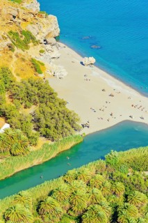 Preveli Beach, high angle view, Rethymno, Crete, Greek Islands, Greece, Europe