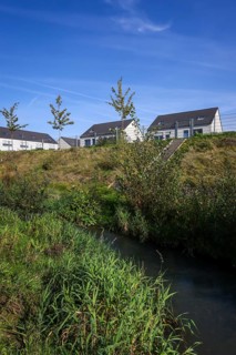 Recklinghausen, North Rhine-Westphalia, Germany, renaturalised Hellbach, renaturalised watercourse,