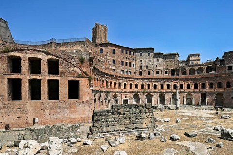 View of historic Traian's Forum Forum of Traian Foro Traiano from antiquity with building in
