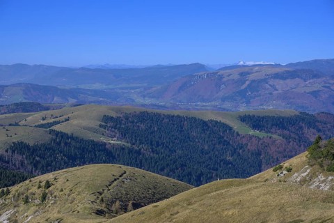 View from the war memorial Sacrario Militare del Monte Grappa to a trench from the First World War,