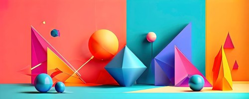 Modern abstract cover template with vibrant perspective 3d geometric prism shapes, AI generated