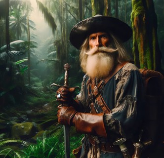 Spanish conquistador in the jungle, in the rainforest of South America to enslave and destroy the