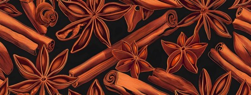 Abstract wallpaper illustration of Christmas spices like cinnamon sticks, star anise, and cloves,