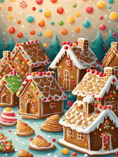 Abstract wallpaper illustration of of gingerbread house decoration, AI generated