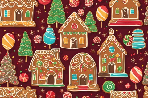 Abstract wallpaper illustration of of gingerbread house decoration, AI generated