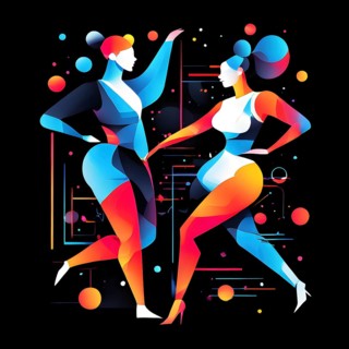 Minimalist illustration featuring abstract shapes in neon colors to convey fun and ease, AI